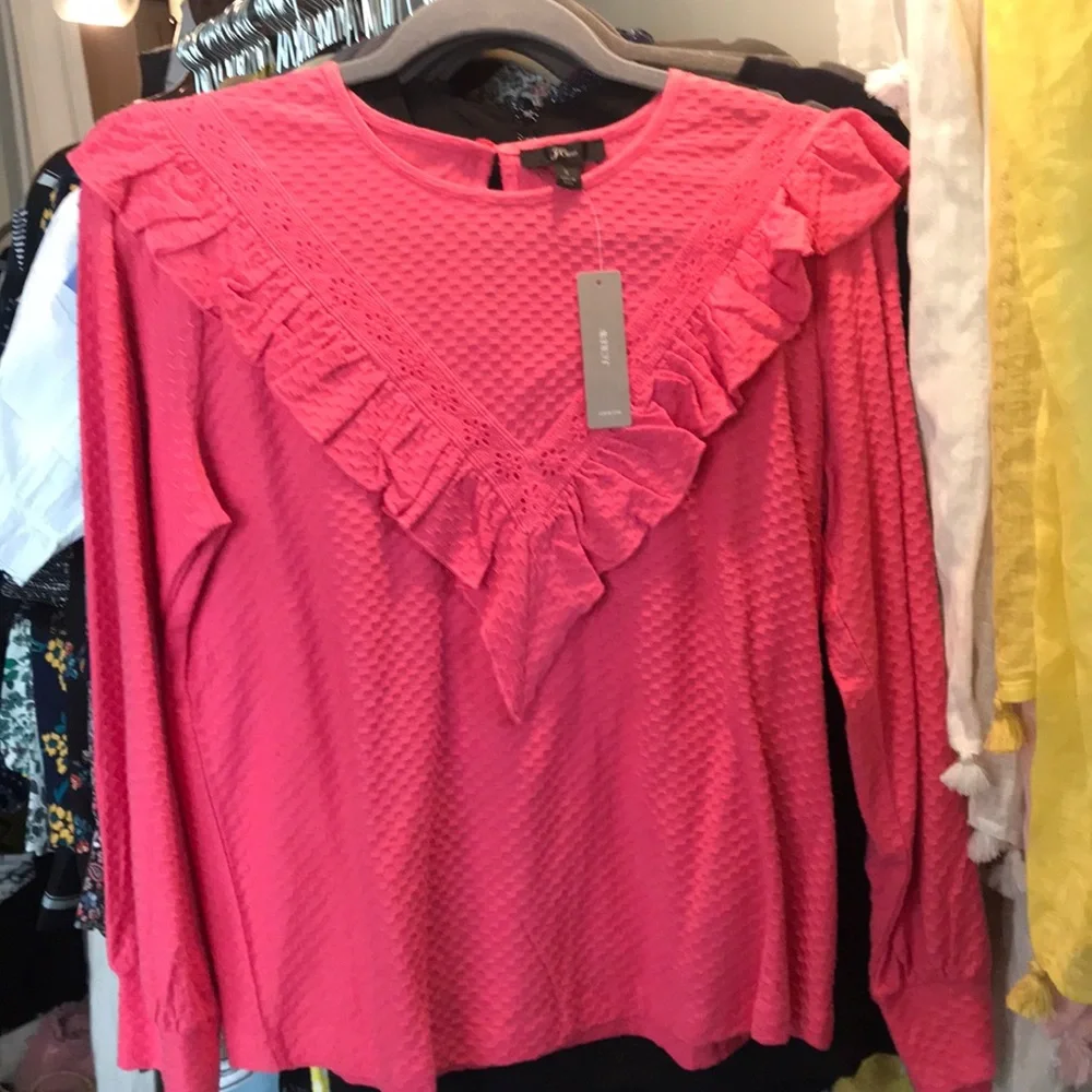 J. Crew NWT Ruffle-Trim Honeycomb-Knit Cotton Top‎